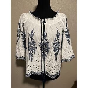 LoveStitch Cotton Boho Embroidered Eyelet Blouse